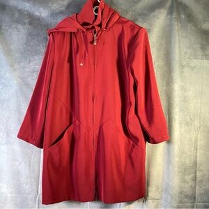 Vintage Red Full Zip Jacket With Removable Hood Size M Mid Length